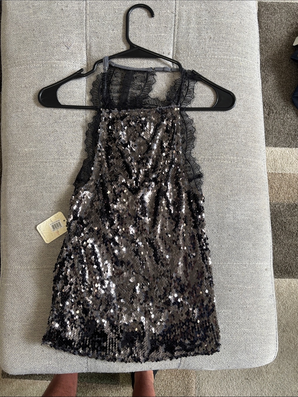 Free People Black Sequin Lace Tank Top